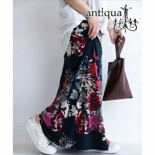 antiqua - antiqua アンティーク花柄ロングスカート アンティカ