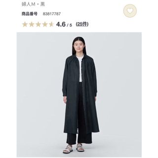 ムジルシリョウヒン(MUJI (無印良品))の無印良品　リネン洗いざらし長袖シャツワンピース　黒(ひざ丈ワンピース)