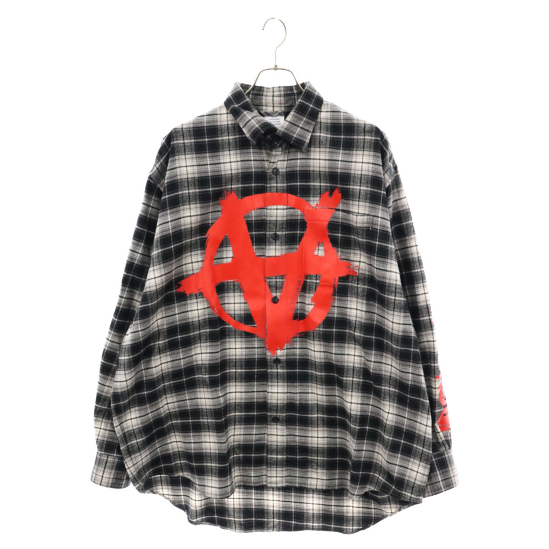 VETEMENTS ヴェトモン 22AW Double Anarchy Flannel Shirt 袖ロゴ アナーキーロゴ フランネル 長袖チェックシャツ ホワイト/ブラック メンズのトップス(シャツ)の商品写真