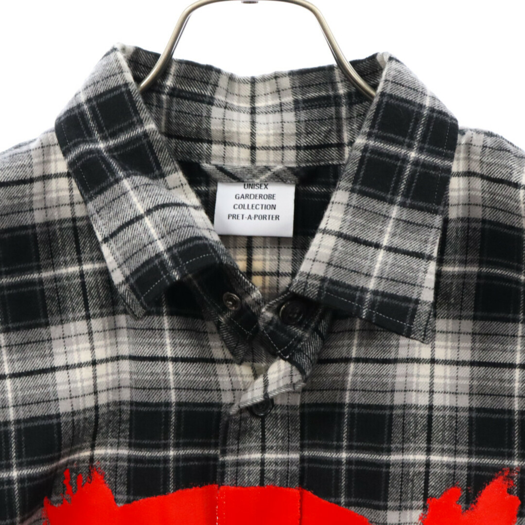 VETEMENTS ヴェトモン 22AW Double Anarchy Flannel Shirt 袖ロゴ アナーキーロゴ フランネル 長袖チェックシャツ ホワイト/ブラック メンズのトップス(シャツ)の商品写真