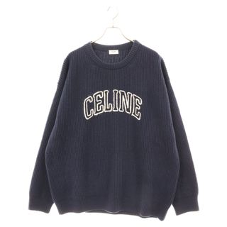 セリーヌ(celine)のCELINE セリーヌ オーバーサイズ セーター / リブ編みウール ロゴ クルーネック ニットセーター 2AW9A311Y ネイビー(ニット/セーター)