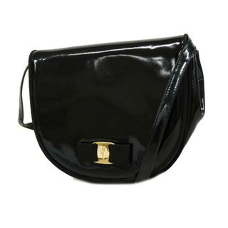 フェラガモ(Ferragamo)の★SALE 【4ge4325】サルヴァトーレフェラガモ ショルダーバッグ/ヴァラ/エナメル/ブラック/ゴールド金具 【中古】 レディース(ショルダーバッグ)