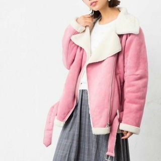 ウィゴー(WEGO)のWEGO♡フェイクムートンライダースジャケット♡ピンクF♡内側ボア暖♡ウィゴー♡(ムートンコート)