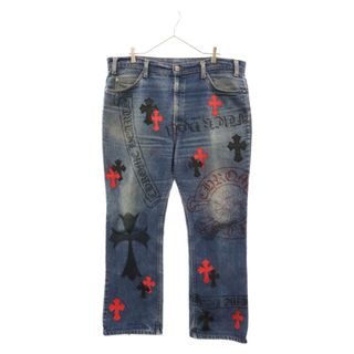 クロムハーツ(Chrome Hearts)のCHROME HEARTS クロムハーツ ×LEVI'S STENCIL DENIM ステンシル ペイントデザインクロスパッチ付きデニムパンツ リーバイス インディゴ/ブラック/レッド(デニム/ジーンズ)