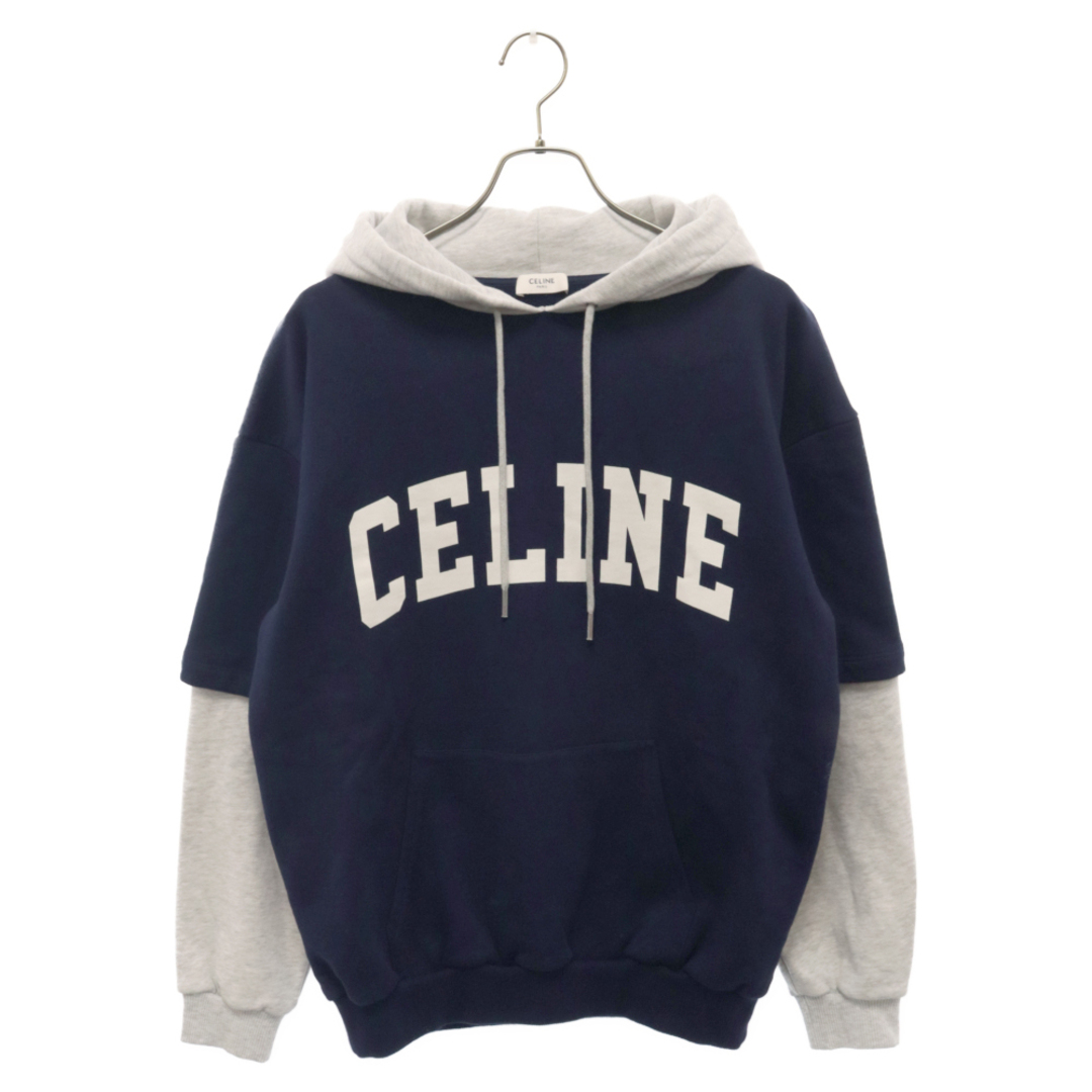 celine(セリーヌ)のCELINE セリーヌ 22SS Two-tone Hoodie in Cotton Fleece 2Y730670Q コットンフリースツートーンフーディ プルオーバーパーカー グレー/ネイビー メンズのトップス(パーカー)の商品写真