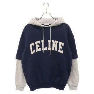 セリーヌ(celine)のCELINE セリーヌ 22SS Two-tone Hoodie in Cotton Fleece 2Y730670Q コットンフリースツートーンフーディ プルオーバーパーカー グレー/ネイビー(パーカー)