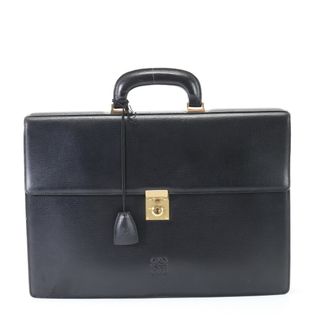 ロエベ(LOEWE)の美品 ロエベ アナグラム レザー ビジネス バッグ 書類鞄 ブリーフケース トート 通勤 本革 ブラック 黒 紳士 A4 メンズ YYM U13-4(ビジネスバッグ)