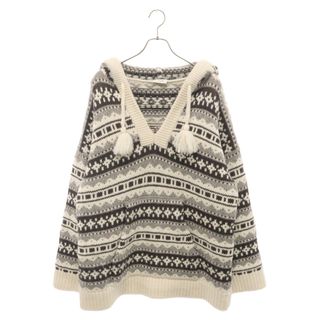 セリーヌ(celine)のCELINE セリーヌ 21AW Baja fair isle Shetland wool hoodie 2A80R1070 バハ フェアアイルシェトランドウール ニットフーディー アイボリー(パーカー)