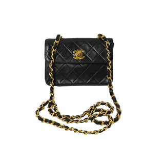 シャネル(CHANEL)のCHANEL シャネル ミニマトラッセ14 ハーフフラップ チェーンショルダーバッグ 1番台 ブラック ゴールド金具 美品 中古 61227(ショルダーバッグ)