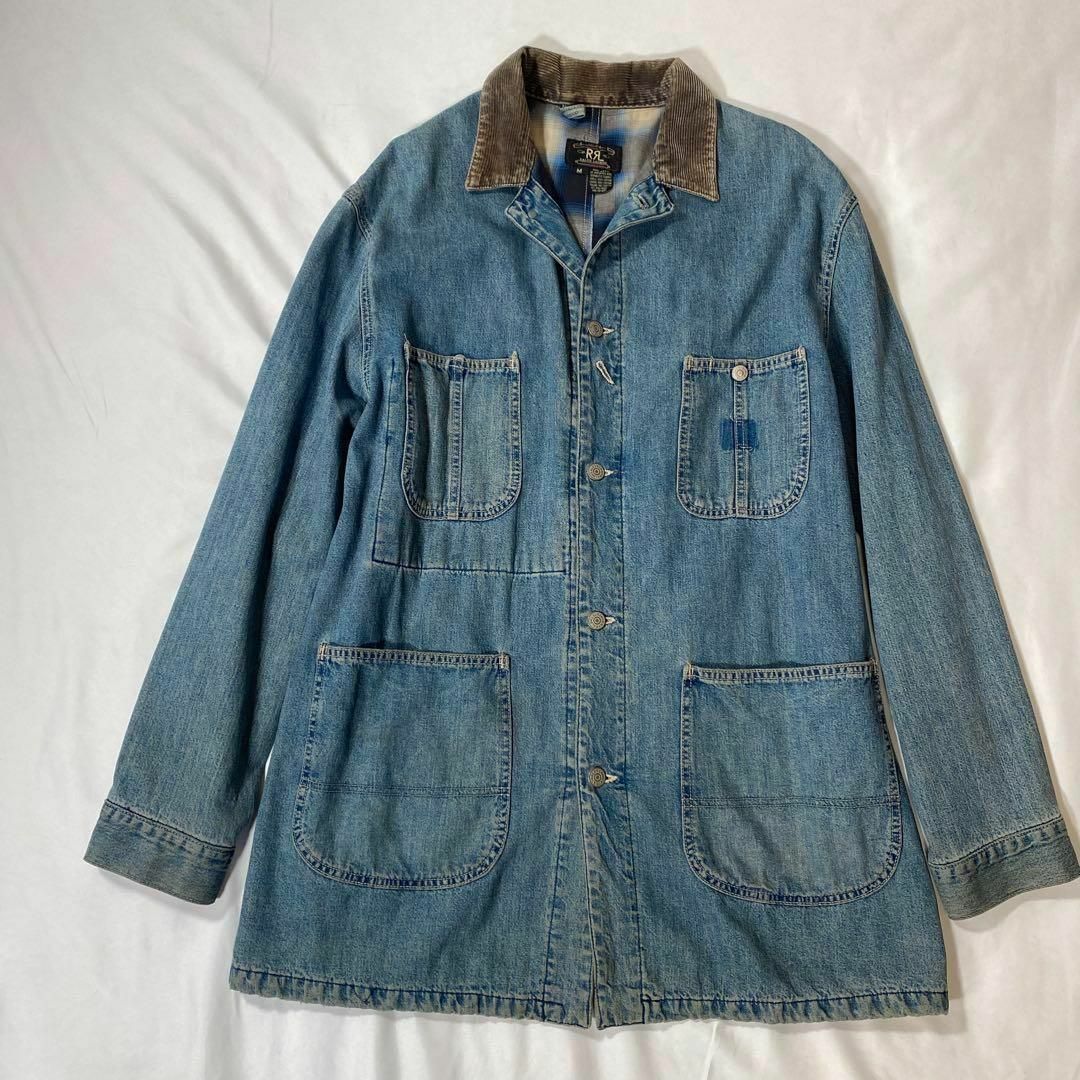 RRL(ダブルアールエル)の90's RRL デニムカバーオール　M オンブレチェック　三つ星タグ　US製 メンズのジャケット/アウター(カバーオール)の商品写真