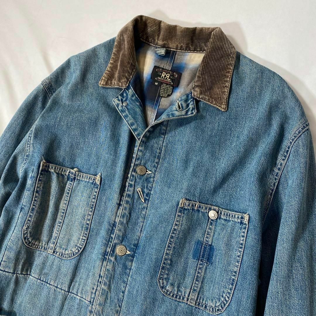 RRL(ダブルアールエル)の90's RRL デニムカバーオール　M オンブレチェック　三つ星タグ　US製 メンズのジャケット/アウター(カバーオール)の商品写真