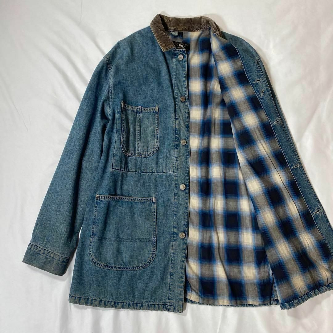 RRL(ダブルアールエル)の90's RRL デニムカバーオール　M オンブレチェック　三つ星タグ　US製 メンズのジャケット/アウター(カバーオール)の商品写真