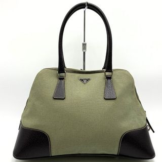 プラダ(PRADA)のPRADA プラダ ハンドバッグ カーキ 緑 ブラウン 茶色 キャンバス×レザー 鍵と錠 三角プレート ウィメンズ レディース 【中古】(ハンドバッグ)