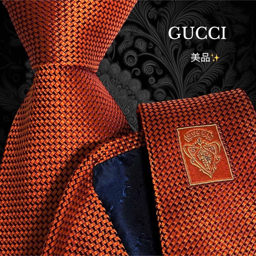 Gucci(グッチ)のGUCCI グッチ オレンジ系 光沢感 モザイク柄 イタリア製 メンズのファッション小物(ネクタイ)の商品写真