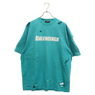 バレンシアガ(Balenciaga)のBALENCIAGA バレンシアガ 21SS Caps Destroyed Flatground Tee デストロイフラットグラウンドTシャツ 半袖カットソー ダメージ加工 651795 TKVB8 ブルー(Tシャツ/カットソー(半袖/袖なし))