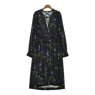 ドリスヴァンノッテン(DRIES VAN NOTEN)のDRIES VAN NOTEN ワンピース 36(XS位) 黒x青x緑(花柄) 【古着】【中古】(ひざ丈ワンピース)