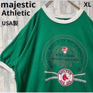 マジェスティック(Majestic)のマジェスティック レッドソックス リンガーネックTシャツ 半袖 USA製XL(Tシャツ/カットソー(半袖/袖なし))