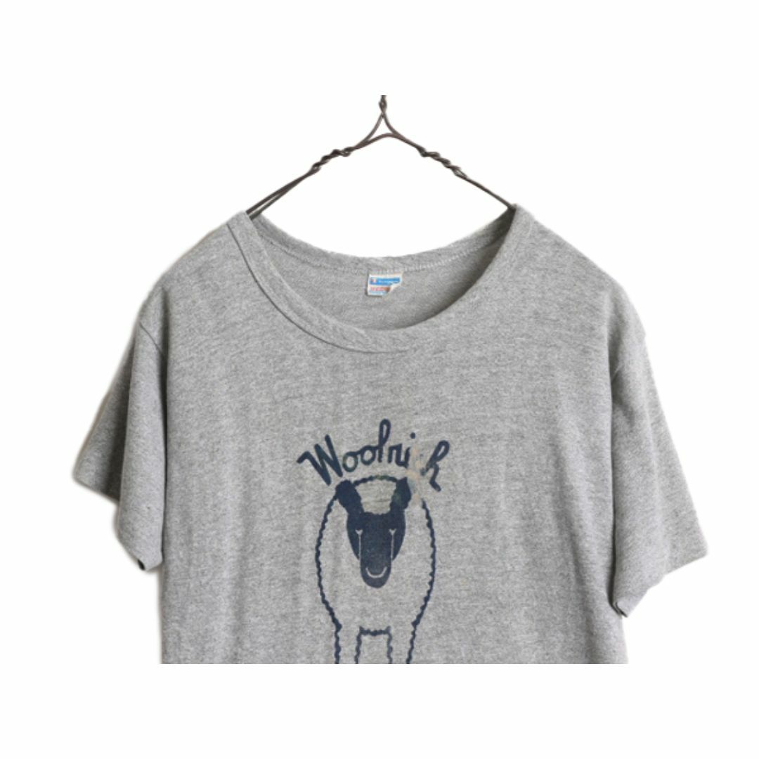 Champion(チャンピオン)の70s USA製 ★ チャンピオン x ウールリッチ プリント Tシャツ メンズ M 70年代 ヴィンテージ Champion バータグ Woolrich 88 12 霜降り 灰 メンズのトップス(Tシャツ/カットソー(半袖/袖なし))の商品写真