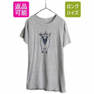 チャンピオン(Champion)の70s USA製 ★ チャンピオン x ウールリッチ プリント Tシャツ メンズ M 70年代 ヴィンテージ Champion バータグ Woolrich 88 12 霜降り 灰(Tシャツ/カットソー(半袖/袖なし))