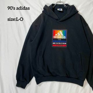 アディダス(adidas)のアディダス　90's マルチカラー刺繍ロゴパーカー　ブラック　L-O デサント期(パーカー)