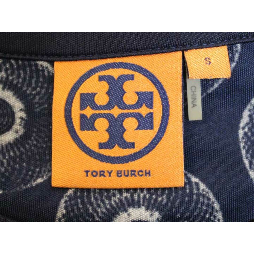 Tory Burch(トリーバーチ)の【春物 新入荷】☆TORY BURCH/トリーバーチ☆総柄シルクワンピース/五分袖/ミモレ丈 ネイビー×ホワイト/紺×白 レディース S【中古】春夏 onepi 623042 レディースのワンピース(その他)の商品写真