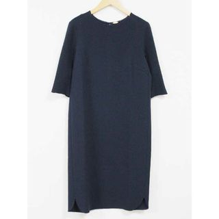 DEUXIEME CLASSE - 【春物 新入荷】☆Deuxieme Classe/ドゥーズィエムクラス☆トリアセジョーゼット七分袖ワンピース/バックジップ/シンプル/無地/ミディ丈 ネイビー/紺 レディース 36【中古】春夏 onepi 923042