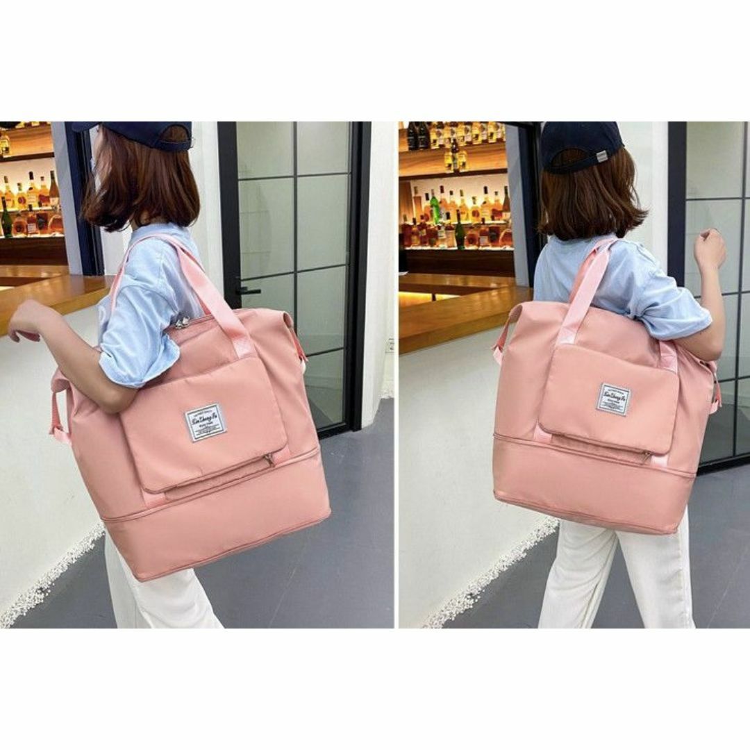 トラベルバッグ ボストンバッグ 拡張 大容量 ピンク レディースのバッグ(ボストンバッグ)の商品写真
