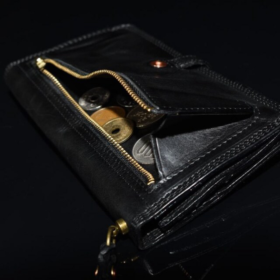 ◆ROCK LEATHER コンチョロングウォレット 薄型 小銭入れ 黒◆k50 メンズのファッション小物(長財布)の商品写真