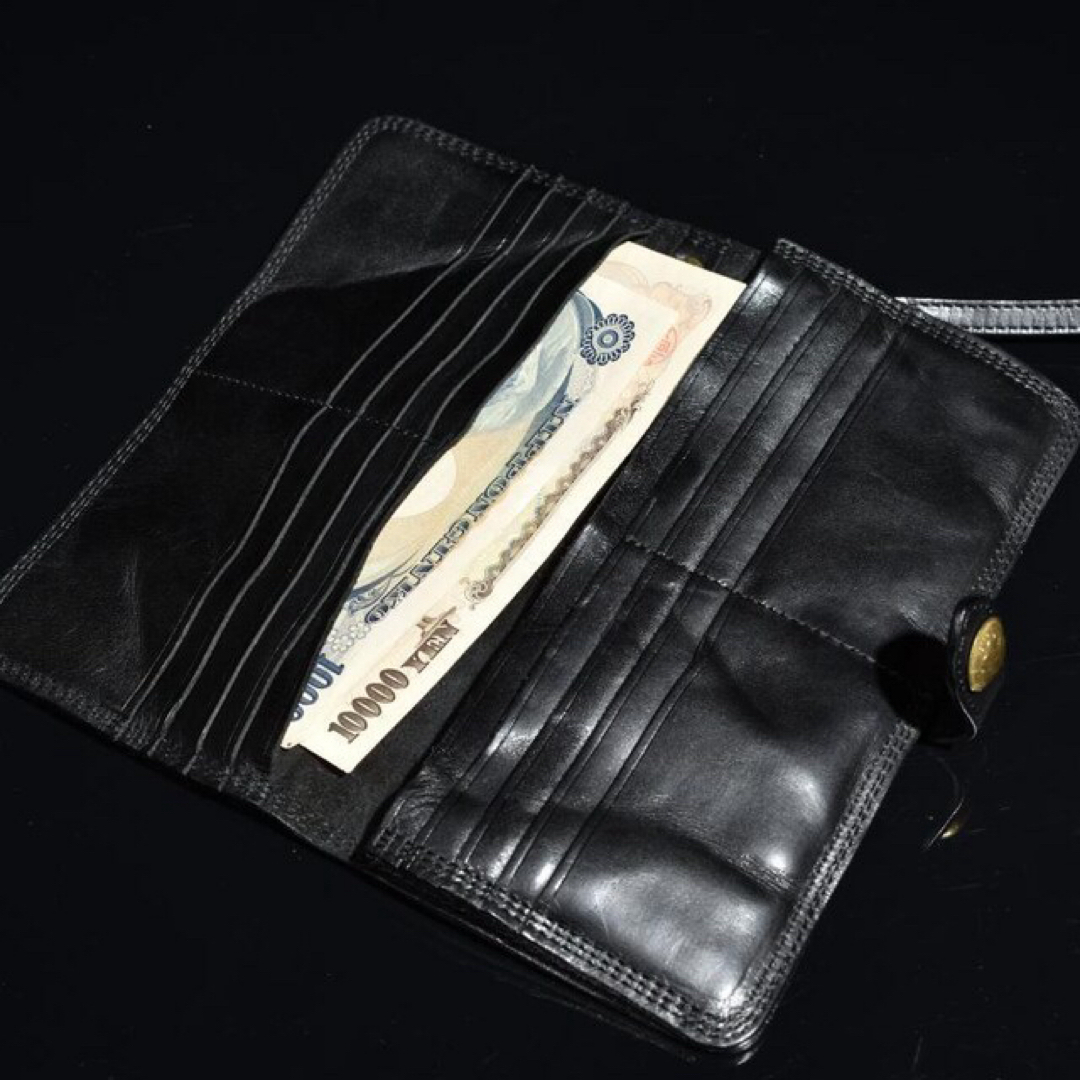 ◆ROCK LEATHER コンチョロングウォレット 薄型 小銭入れ 黒◆k50 メンズのファッション小物(長財布)の商品写真