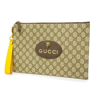 Gucci - ★SALE 【4ge4919】グッチ クラッチバッグ/GGスプリーム/473956/PVC/ベージュ/イエロー/ゴールド金具 【中古】 メンズ/レディース/ユニセックス