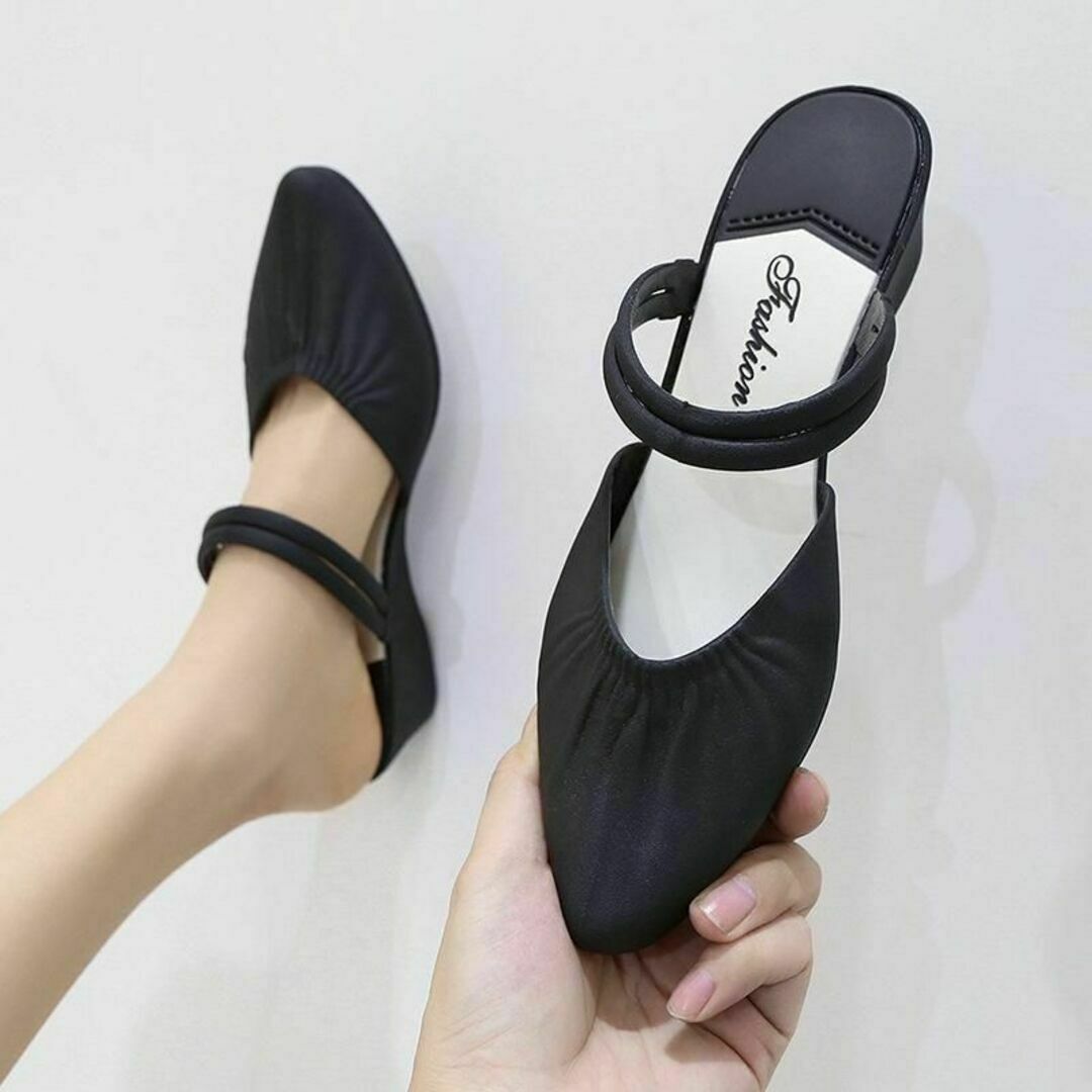 アンクルストラップ 24.0cm パンプス スリッポン 歩きやすい ブラック レディースの靴/シューズ(ハイヒール/パンプス)の商品写真