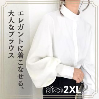 シャツ レディース ブラウス 長袖 2XL 入園式　入学式　トップス 通勤　白(シャツ/ブラウス(長袖/七分))