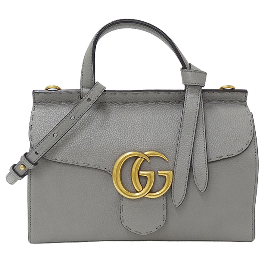 Gucci(グッチ)のグッチ GUCCI バッグ レディース ブランド GGマーモント ハンドバッグ ショルダーバッグ 2way レザー グレー 421890 肩がけ おしゃれ シンプル 大人 上品 ゴールド金具 【中古】 レディースのバッグ(ハンドバッグ)の商品写真