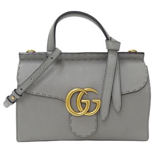 グッチ(Gucci)のグッチ GUCCI バッグ レディース ブランド GGマーモント ハンドバッグ ショルダーバッグ 2way レザー グレー 421890 肩がけ おしゃれ シンプル 大人 上品 ゴールド金具 【中古】(ハンドバッグ)