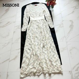 ミッソーニ(MISSONI)の美品 MISSONI ラメニット アルパカモヘヤ混 透かし編みロングワンピース(ロングワンピース/マキシワンピース)