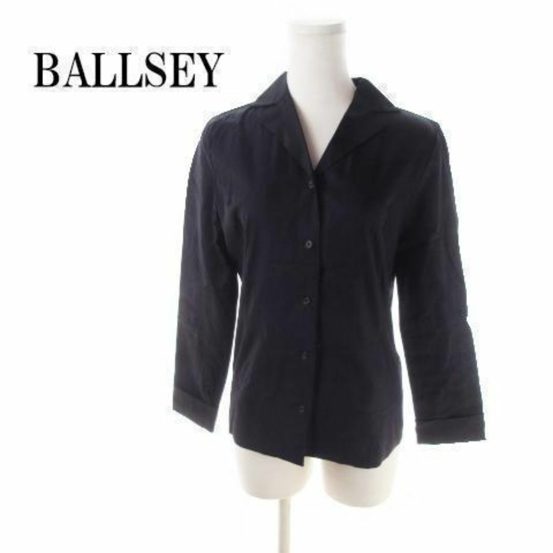 Ballsey(ボールジィ)のボールジィ シャツ 開襟 長袖 紺 ネイビー 210324YH7A レディースのトップス(シャツ/ブラウス(長袖/七分))の商品写真