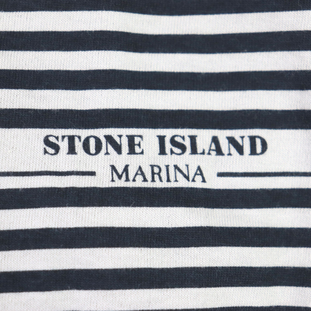 STONE ISLAND(ストーンアイランド)の未使用品▼STONE ISLAND ストーンアイランド MARINA ボーダー柄 クルーネック ロゴ入り ロンT 長袖Ｔシャツ ブラック グレー L 正規品 メンズ メンズのトップス(Tシャツ/カットソー(七分/長袖))の商品写真