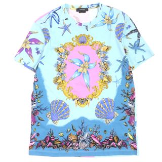 ヴェルサーチ(VERSACE)の極美品▼VERSACE ヴェルサーチ 2022年製 TAYLOR FIT コットン プリント 総柄 半袖Ｔシャツ ライトブルー S ハンガー付き メンズ(Tシャツ/カットソー(半袖/袖なし))