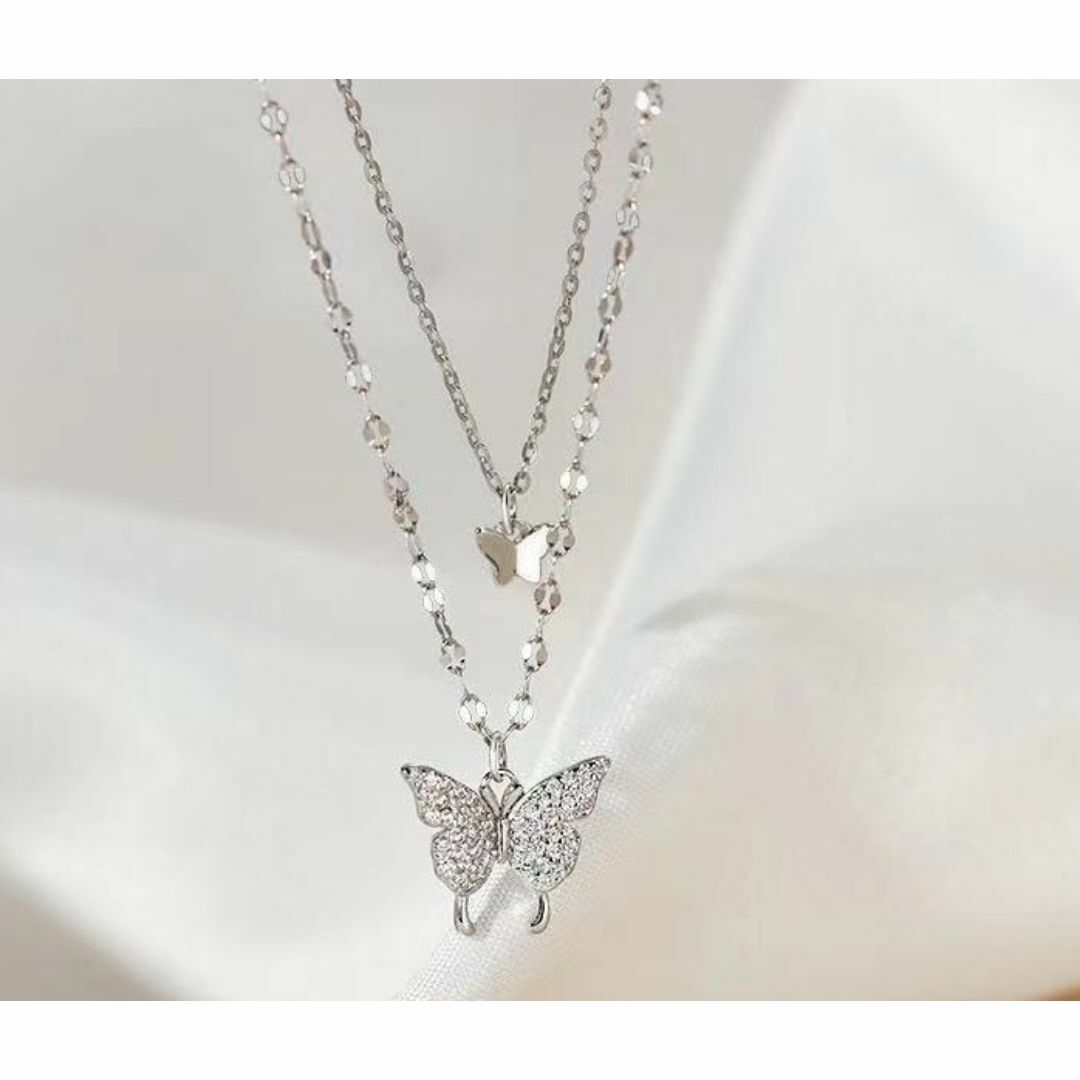 ダブル バタフライ ネックレス 幸せを運ぶ蝶 シルバー ネックレス メンズのアクセサリー(ネックレス)の商品写真