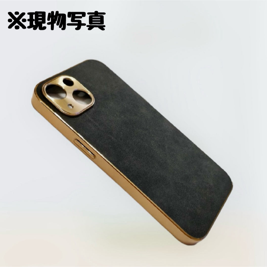 iPhone14 case ケース ブラック レザー風 ゴールドフレーム 韓国 スマホ/家電/カメラのスマホアクセサリー(iPhoneケース)の商品写真