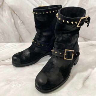 ジミーチュウ(JIMMY CHOO)のジミーチュウ　ランダムペイントスエードスタッズエンジニアブーツ　ブラック36.5(ブーツ)