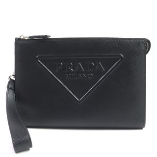 未使用品▼PRADA プラダ 2VF039 サフィアーノレザー 三角ロゴ ポーチ クラッチバッグ ブラック シルバー金具 イタリア製 メンズ 定価297,000円