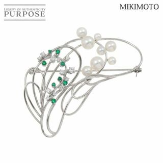 ミキモト(MIKIMOTO)のミキモト MIKIMOTO アコヤ真珠 6.5-3.7mm エメラルド ダイヤ ブローチ K14 WG ホワイトゴールド 585 パール VLP 90218195(ブローチ/コサージュ)