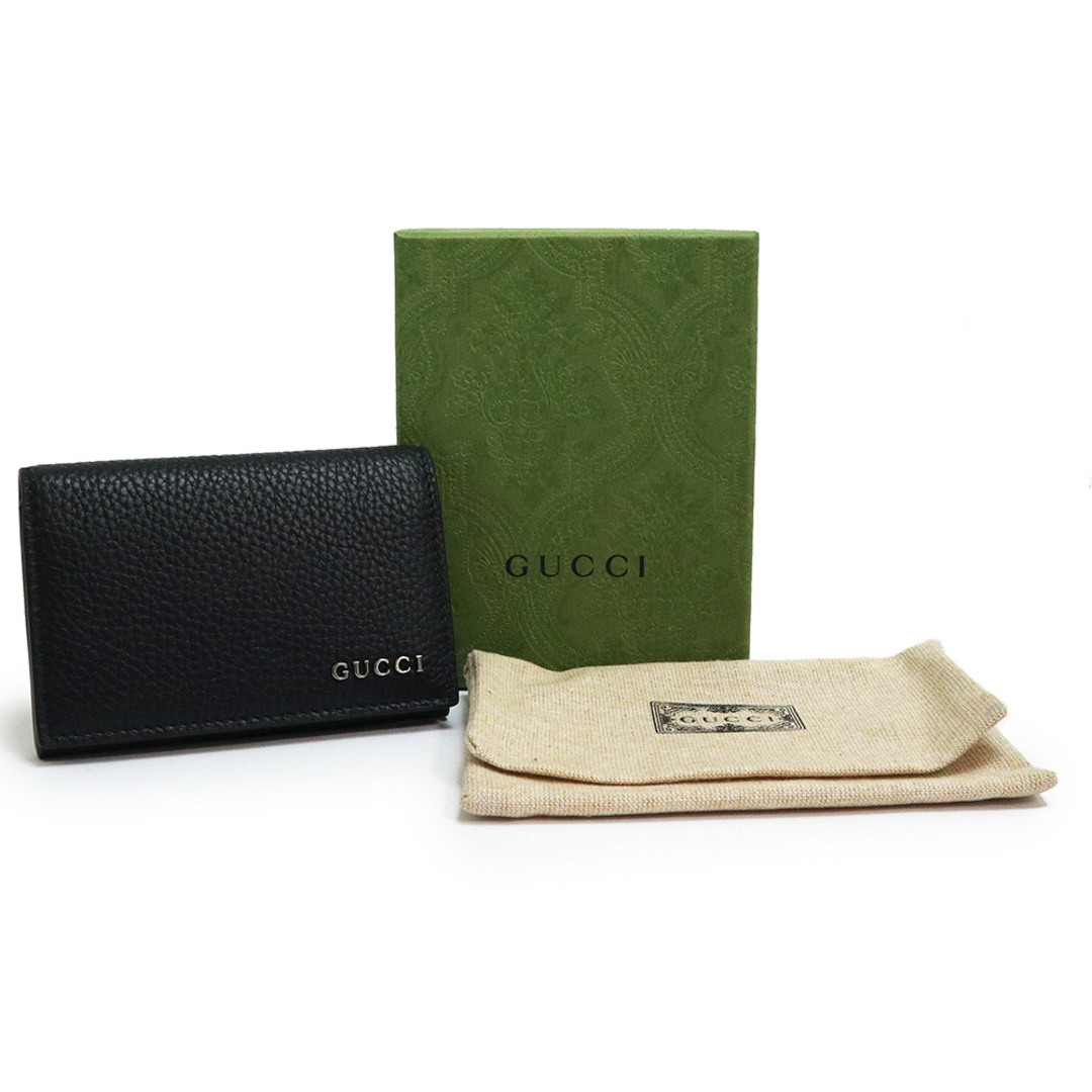 Gucci(グッチ)のグッチ ロゴ カードケース パスケース 名刺入れ 定期入れ レザー ブラック 黒 ダークシルバー金具 771152 箱付 GUCCI（新品・未使用品） メンズのファッション小物(名刺入れ/定期入れ)の商品写真