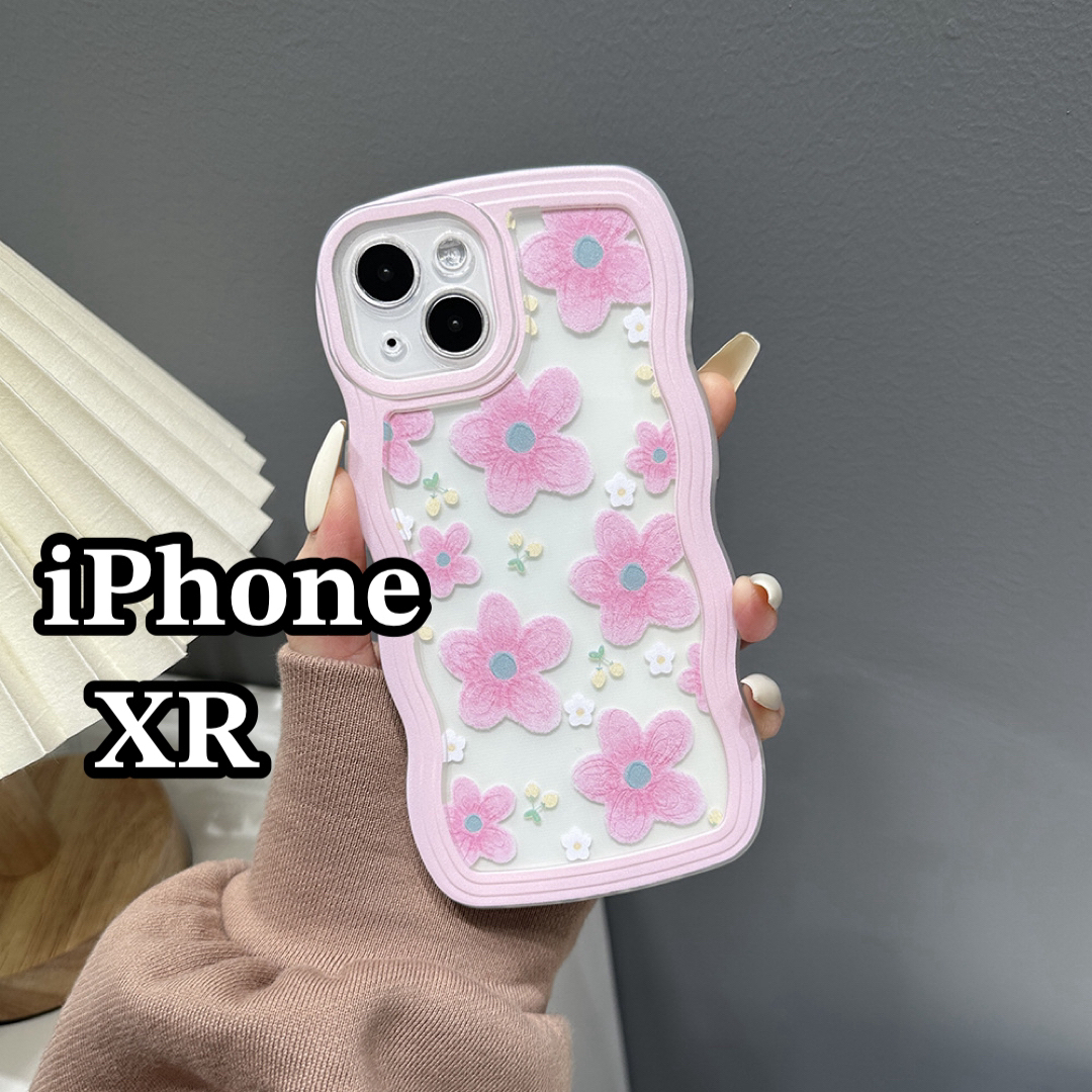 iPhone XRケース　花柄　ピンク　耐衝撃　うねうね　可愛い　韓国　大人気 スマホ/家電/カメラのスマホアクセサリー(iPhoneケース)の商品写真
