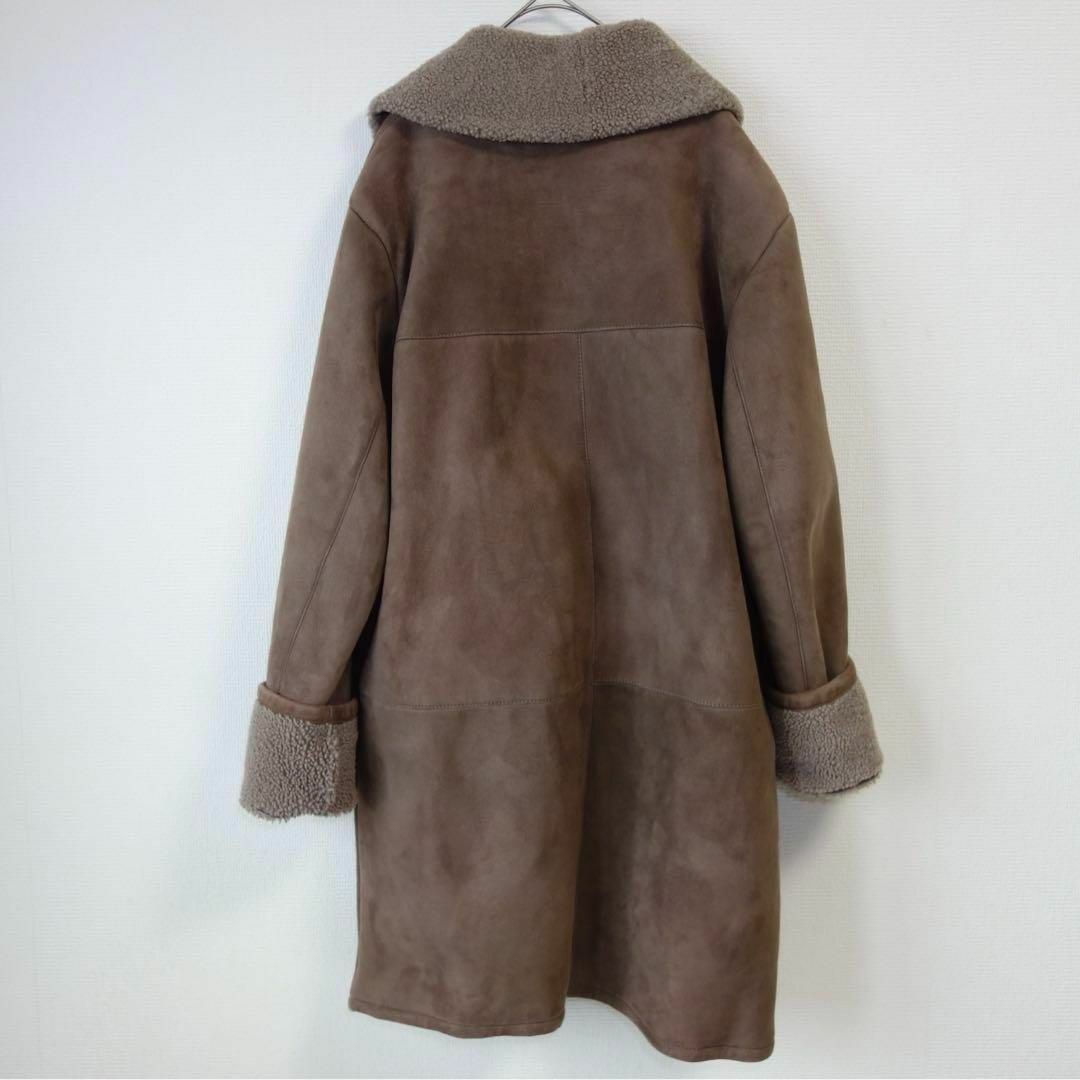 イタリア製 本革 リアル ムートンコート ブラウン 羊革 サイズ50 LL レディースのジャケット/アウター(ムートンコート)の商品写真