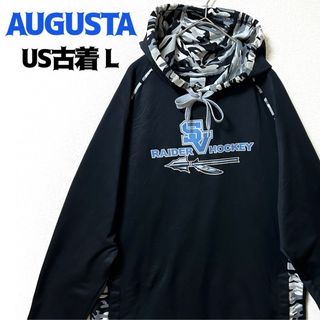 オーガスタ(AUGUSTA)のUS古着 パーカー ポリエステル ブラック アイスホッケー プリント ブラック(パーカー)