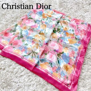 クリスチャンディオール(Christian Dior)の美品✨Christian Dior シルク 100%  花柄　ピンク スカーフ(ストール/パシュミナ)