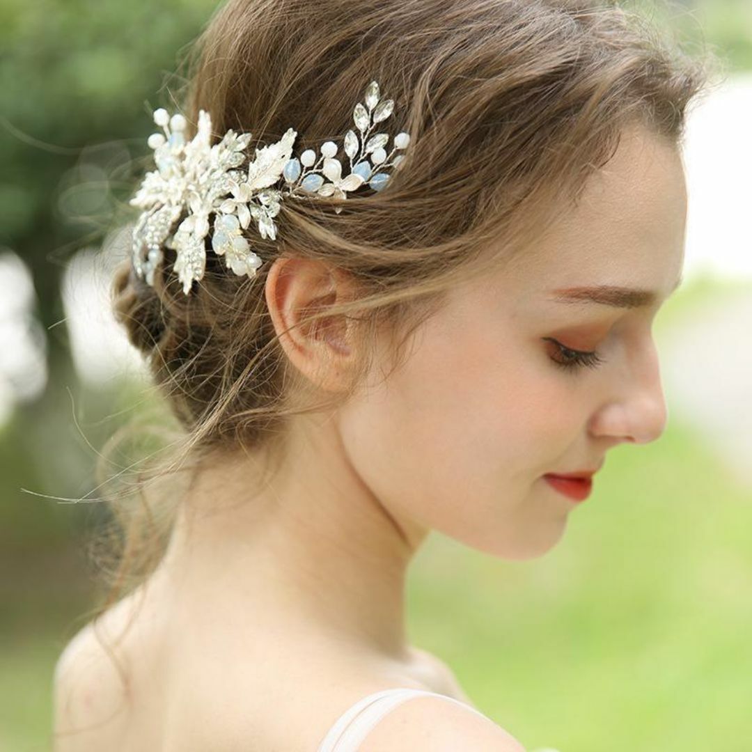 ブライダル ヘッドドレス ウェディング ヘアアクセサリー ホワイト 髪飾 結婚式 レディースのアクセサリー(その他)の商品写真