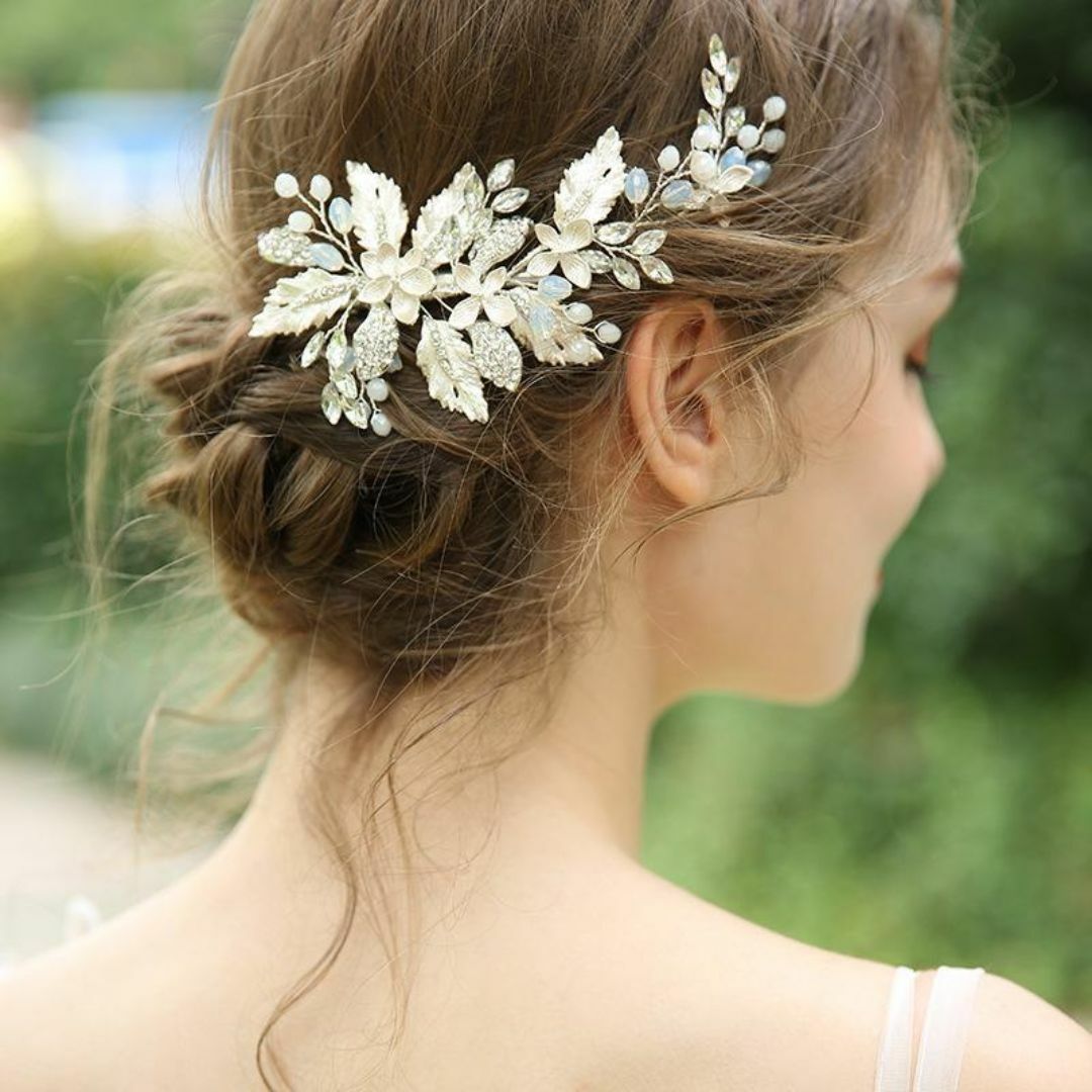 ブライダル ヘッドドレス ウェディング ヘアアクセサリー ホワイト 髪飾 結婚式 レディースのアクセサリー(その他)の商品写真